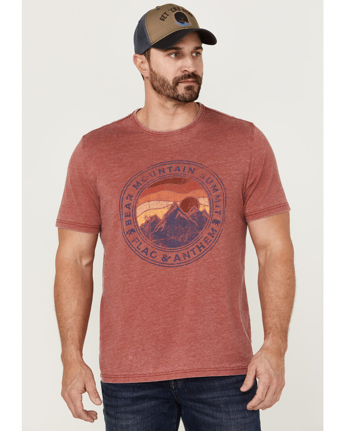 Image #1 - Flag & Anthem Men's Bear Mountain Summit Burnout Graphic T-Shirt, Red, hi-res
