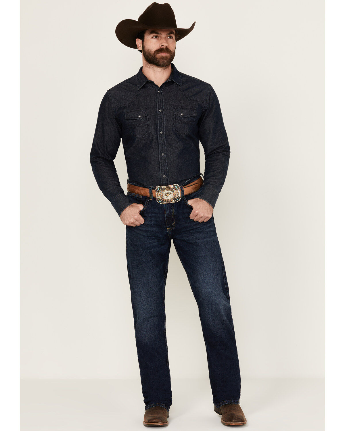 Image #1 - Wrangler 20X Men's Ellison Dark Wash Bootcut Stretch Denim Jeans, Dark Medium Wash, hi-res