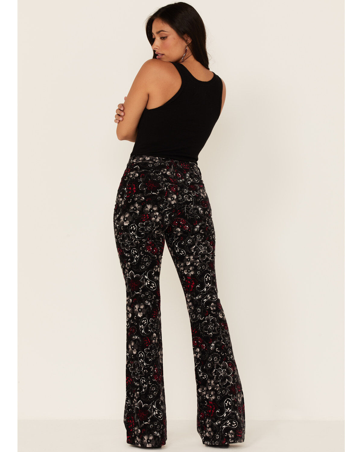 Image #3 - Idyllwind Women's Floral Print High Rise Flare Corduroy Jeans, Black, hi-res