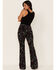 Idyllwind Women's Floral Print High Rise Flare Corduroy Jeans, Black, hi-res