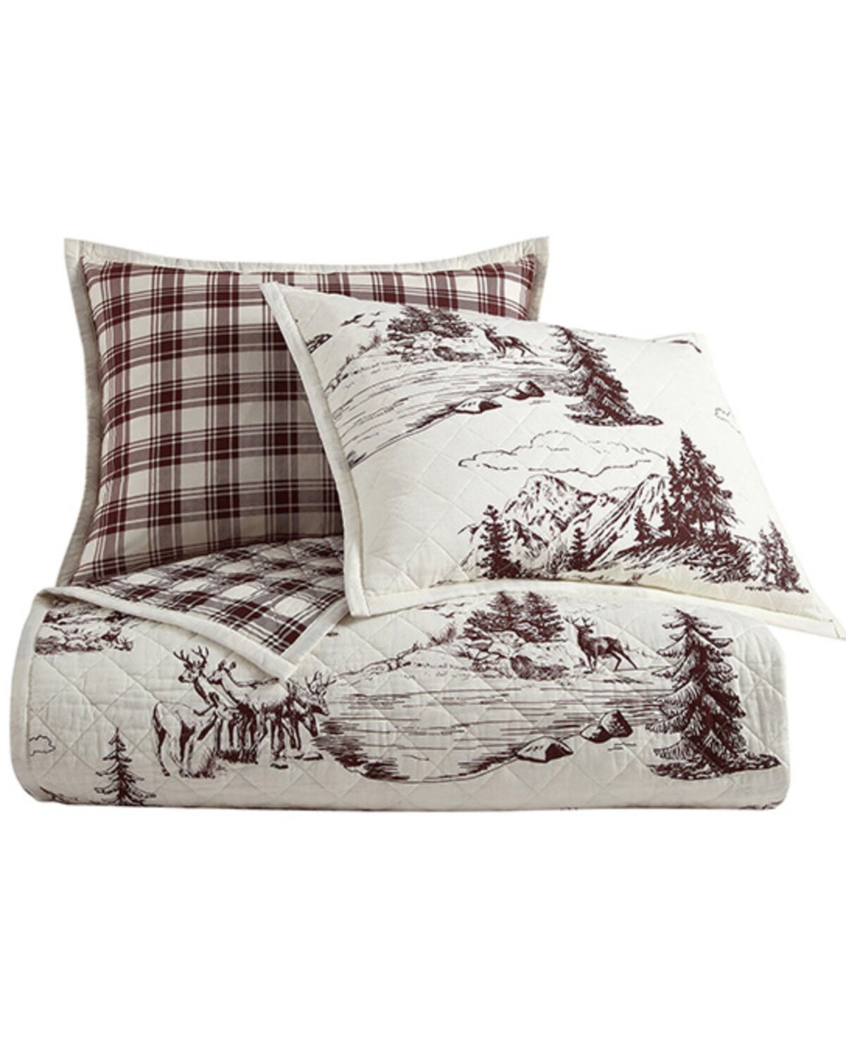 HiEnd Accents Pine Reversible 3 Piece Quilt Set - Full / Queen Size, White, hi-res