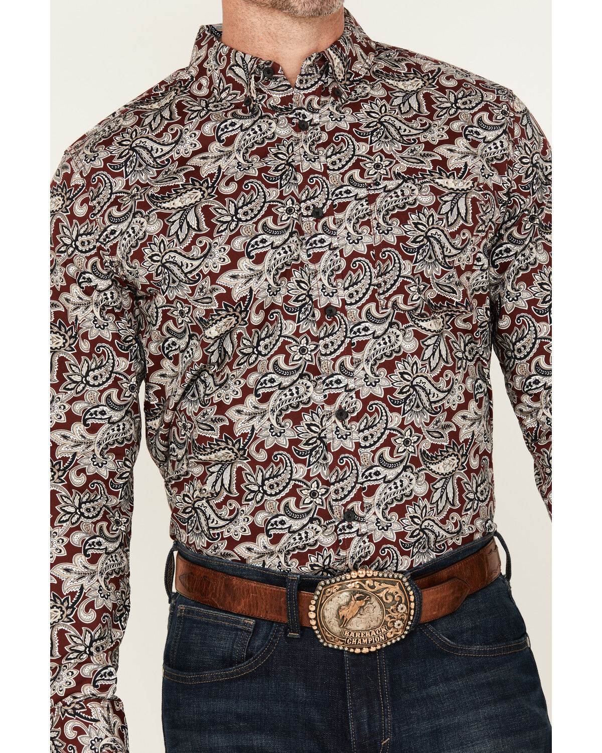 Image #3 - Cody James Men's Max Paisley Print Long Sleeve Button-Down Stretch Western Shirt, Burgundy, hi-res