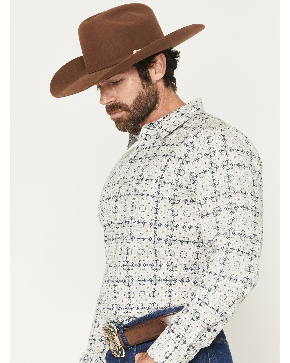 Image #2 - Gibson Trading Co Men's Initiate Medallion Print Long Sleeve Button-Down Western Shirt, White, hi-res