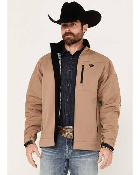Cinch Men's Southwestern Striped Print Bonded Softshell Jacket - Big , Brown, hi-res