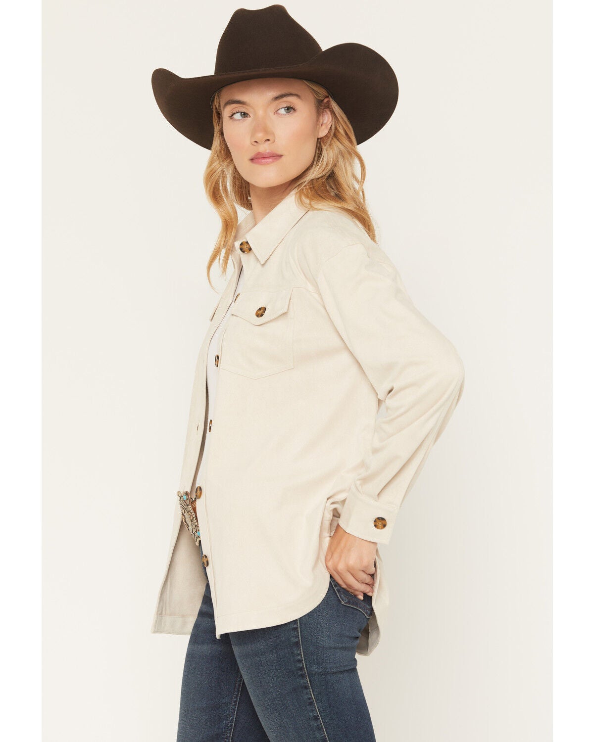 Image #4 - Shyanne Women's Scotty Button-Down Faux Suede Icon Shacket, Oatmeal, hi-res