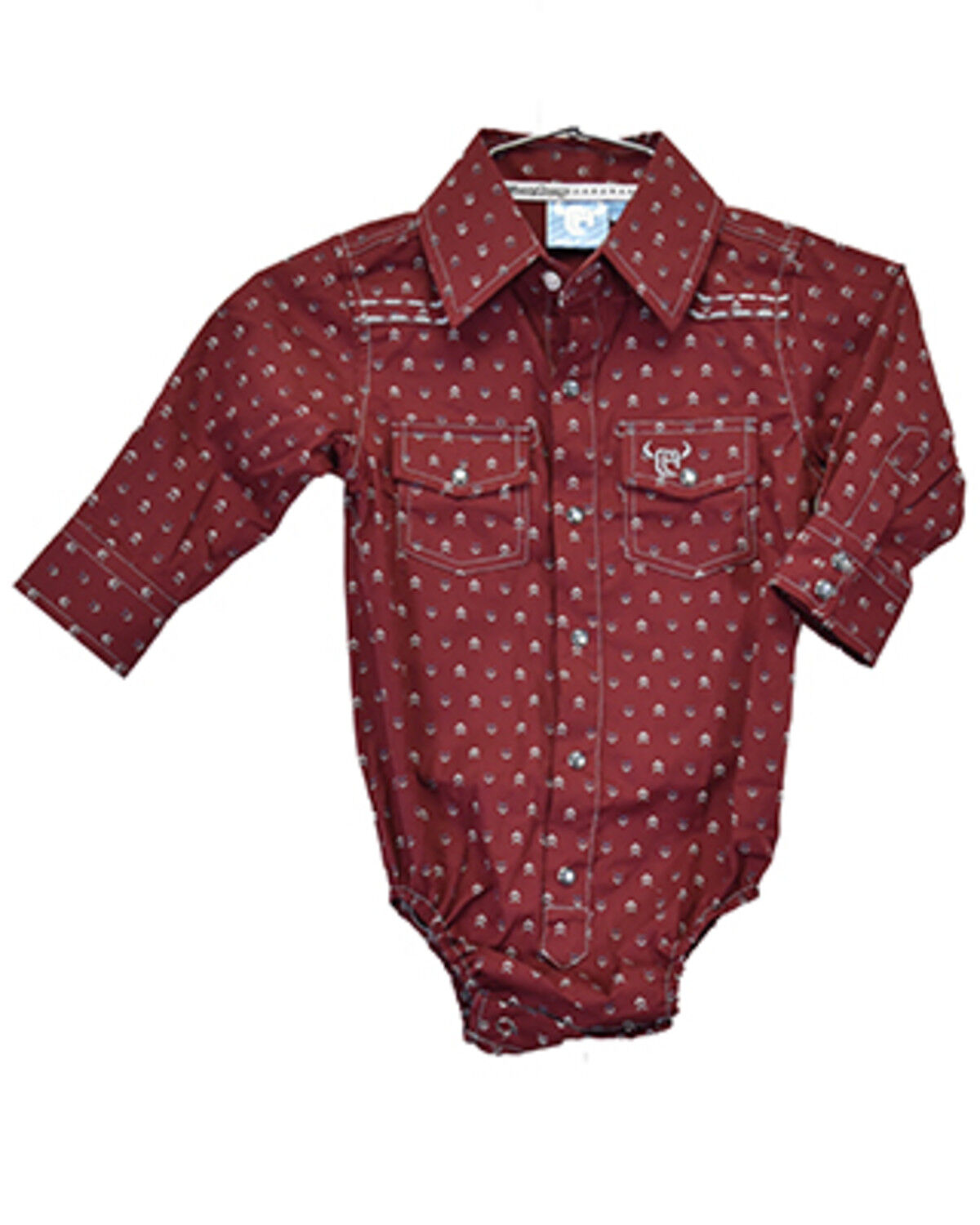Image #1 - Cowboy Hardware Infant Boys' Geo Print Long Sleeve Snap Onesie, Burgundy, hi-res