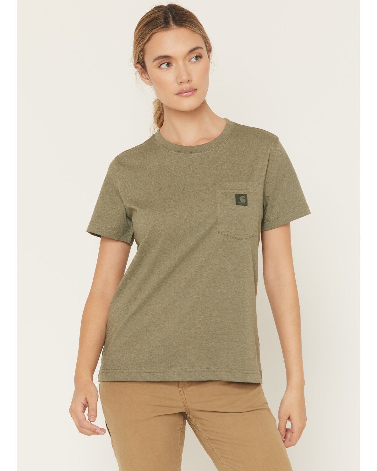 Carhartt Women's Relaxed Fit Lightweight Short Sleeve Pocket Tee, Heather Green, hi-res