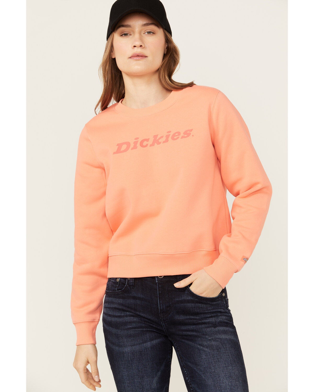 Dickies Women's Heavyweight Woodman Logo Pullover, Coral, hi-res