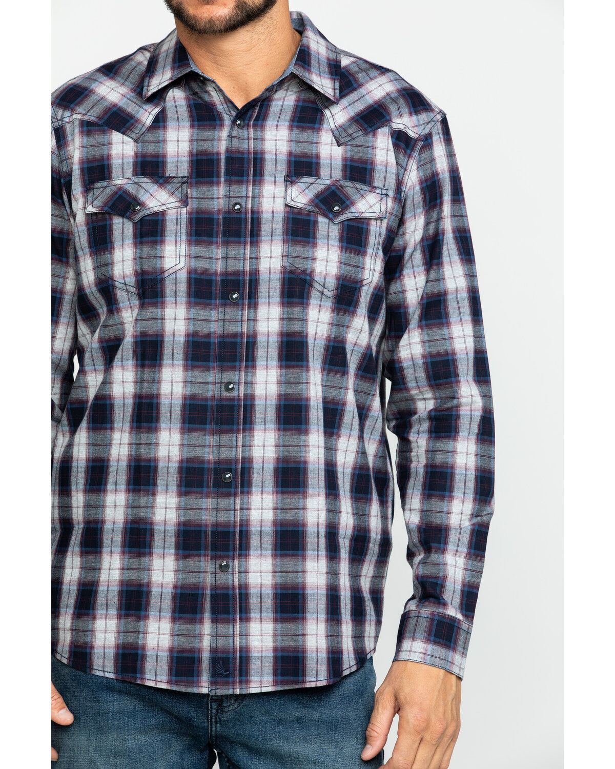 Image #4 - Cody James Men's Plainsman Heathered Plaid Long Sleeve Western Shirt , , hi-res
