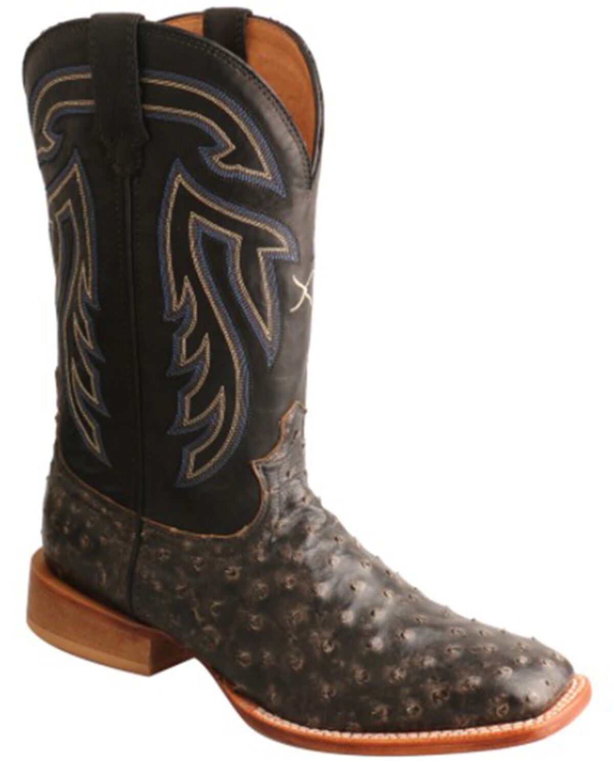 Twistex X Men's Ruff Stock Fill-Quill Ostrich Vamp Exotic Western Boot - Broad Square Toe, Black, hi-res