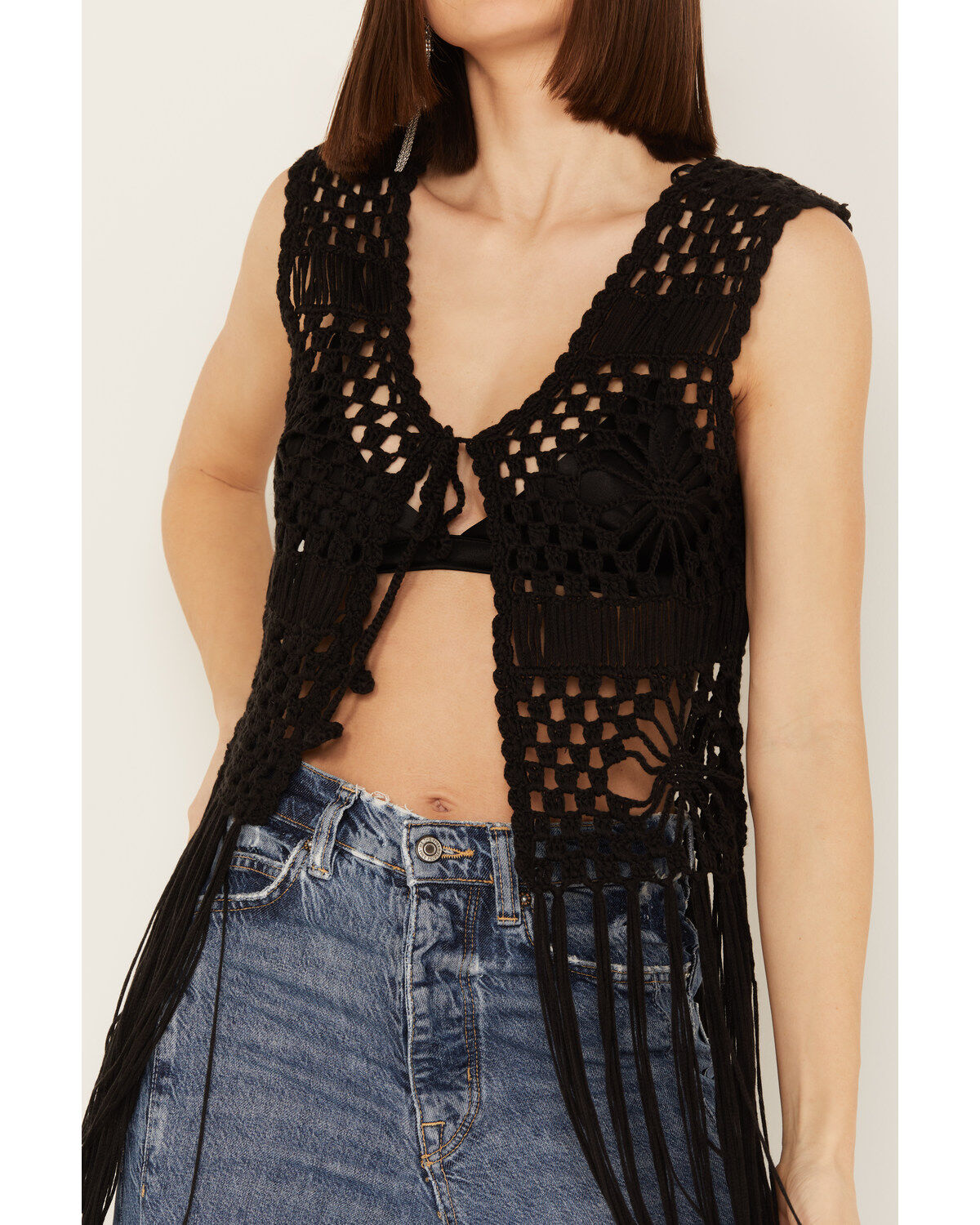 Image #3 - Rock & Roll Denim Women's Crochet Fringe Sleeveless Vest, , hi-res