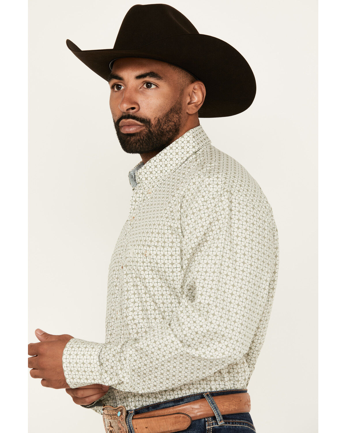 George Strait by Wrangler Men's Medallion Print Long Sleeve Button-Down Western Shirt