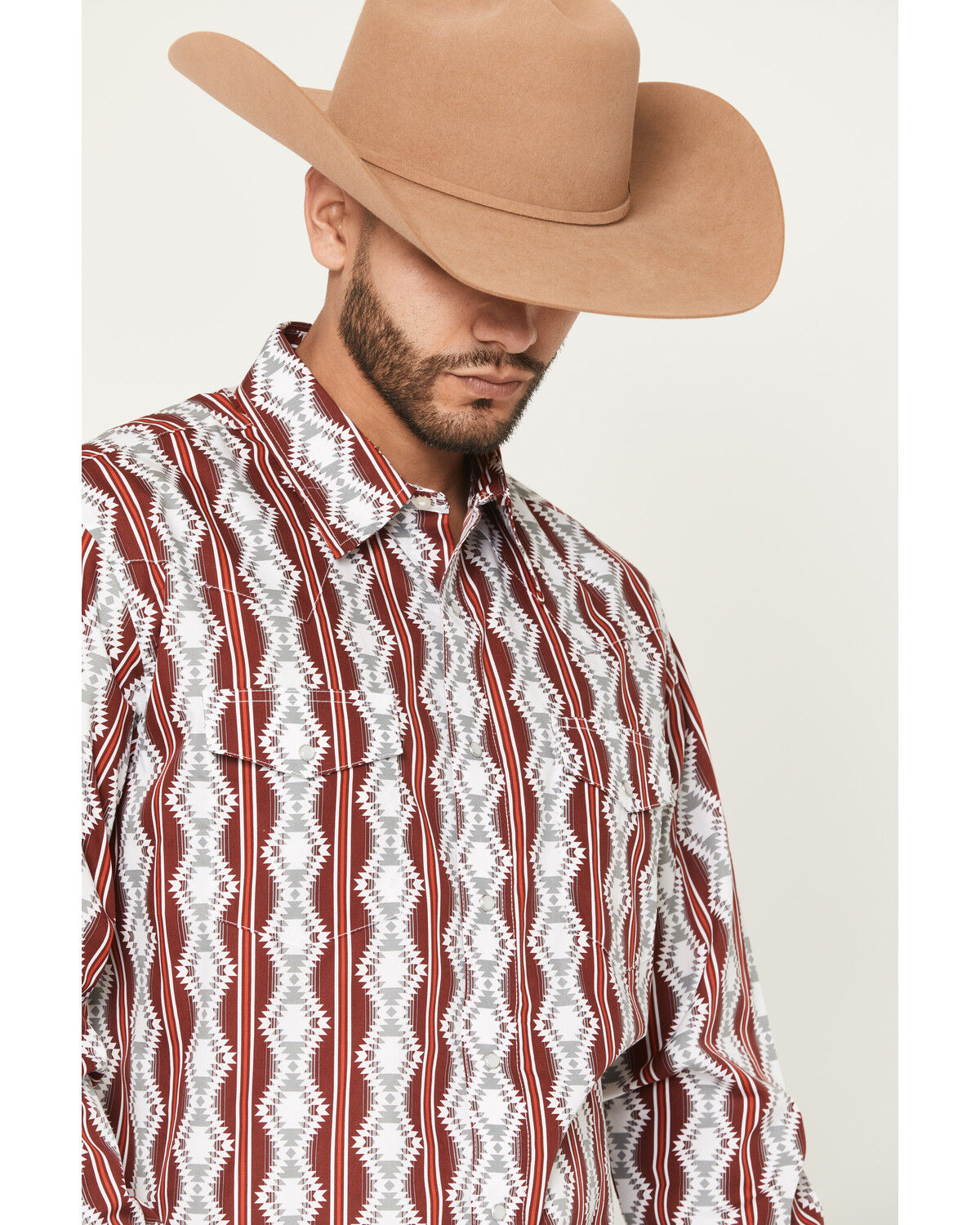 Image #2 - Wrangler Men's Checotah Southwestern Print Long Sleeve Snap Western Shirt, Red, hi-res