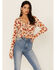 Image #1 - Wild Moss Women's Rust Long Sleeve Floral Button Cinch Front Knit Top, Rust Copper, hi-res