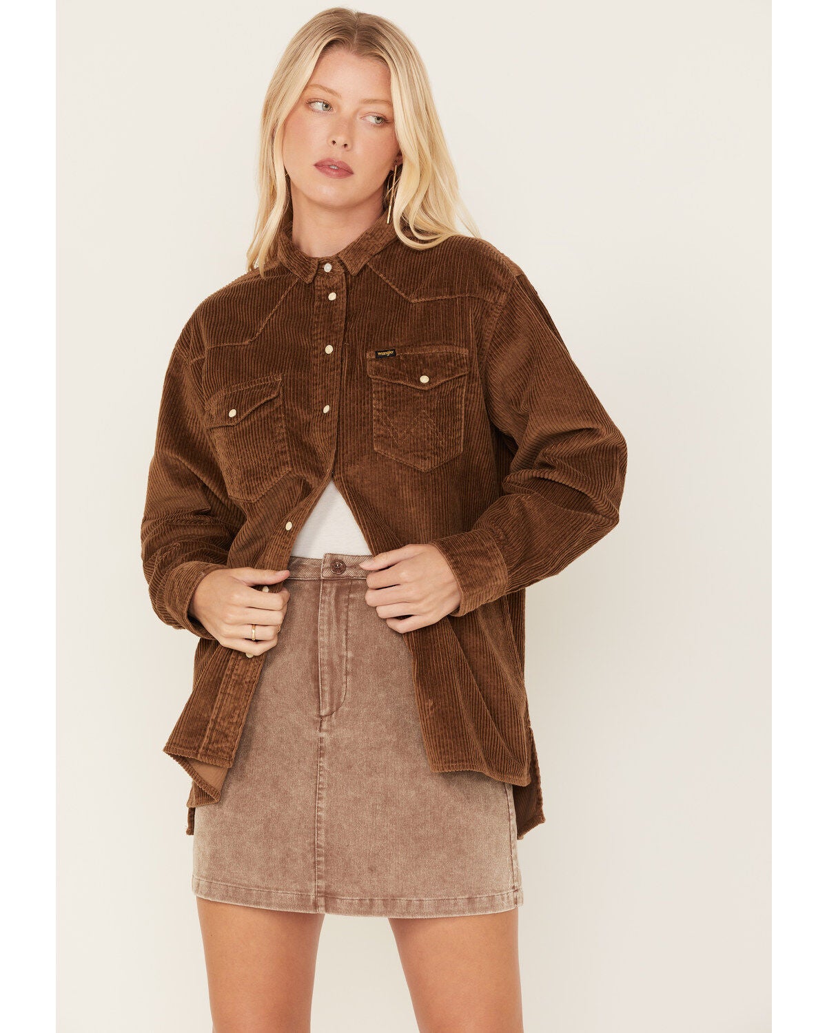 Image #1 - Wrangler Women's Corduroy Long Sleeve Snap Western Overshirt, , hi-res