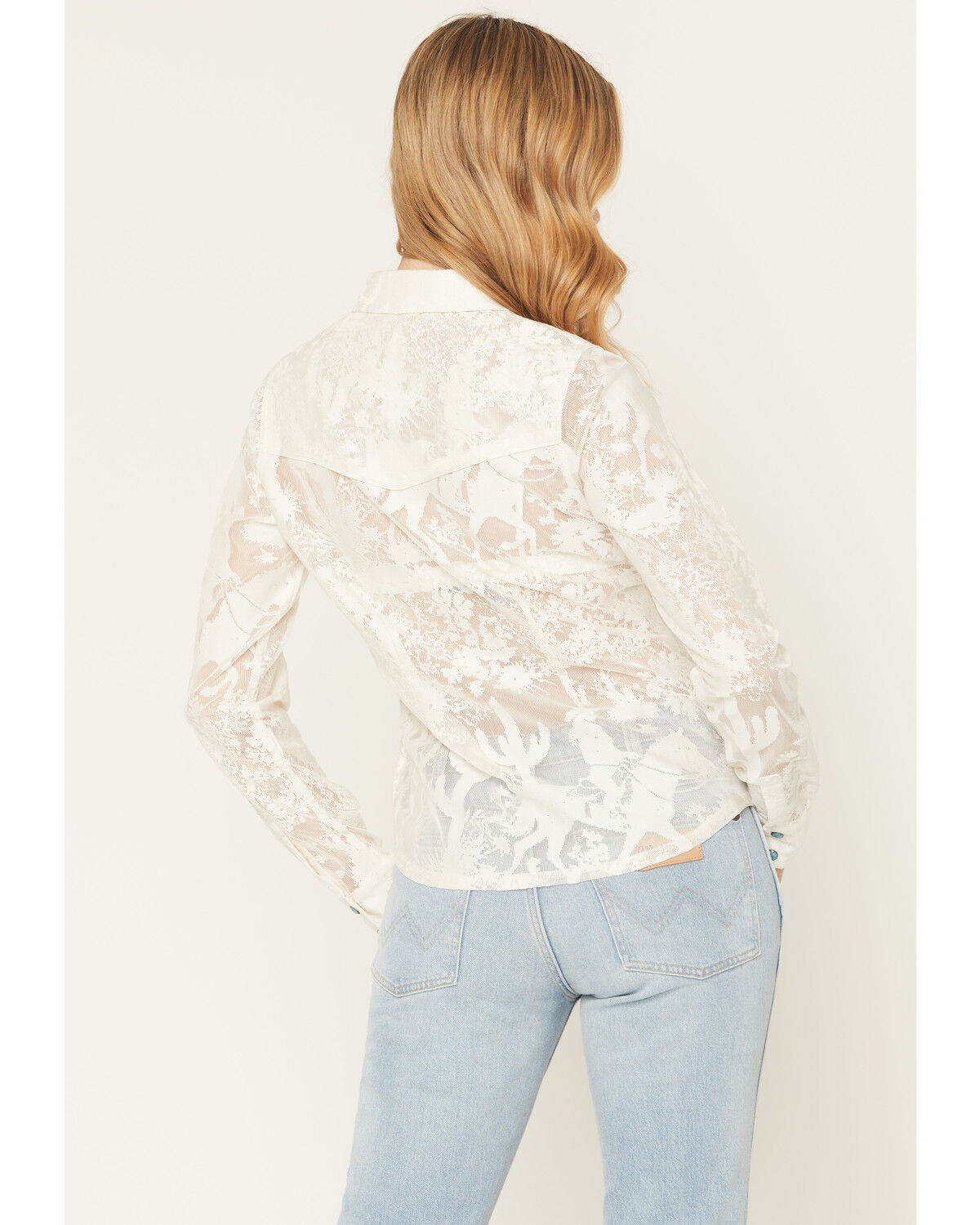 Image #4 - Shyanne Women's Solid Lace Long Sleeve Snap Shirt, Cream, hi-res