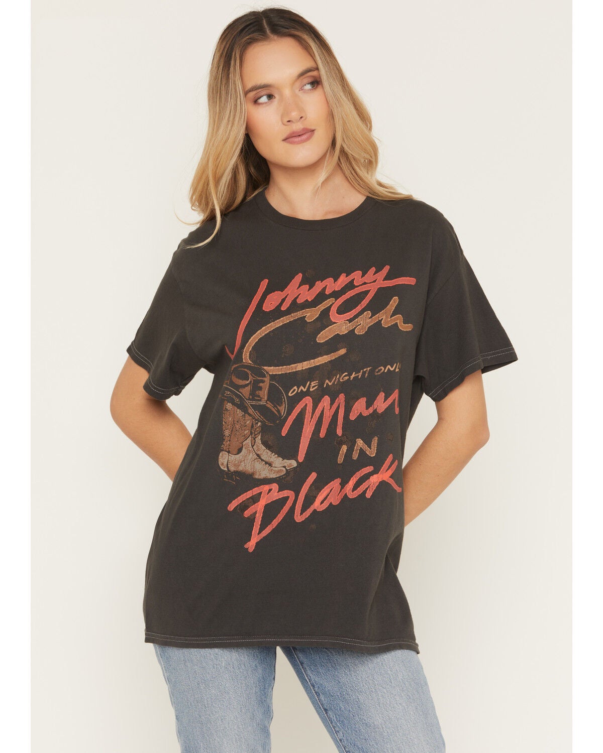 Merch Traffic Women's Johnny Cash Man In Black Short Sleeve Graphic Tee, Black, hi-res