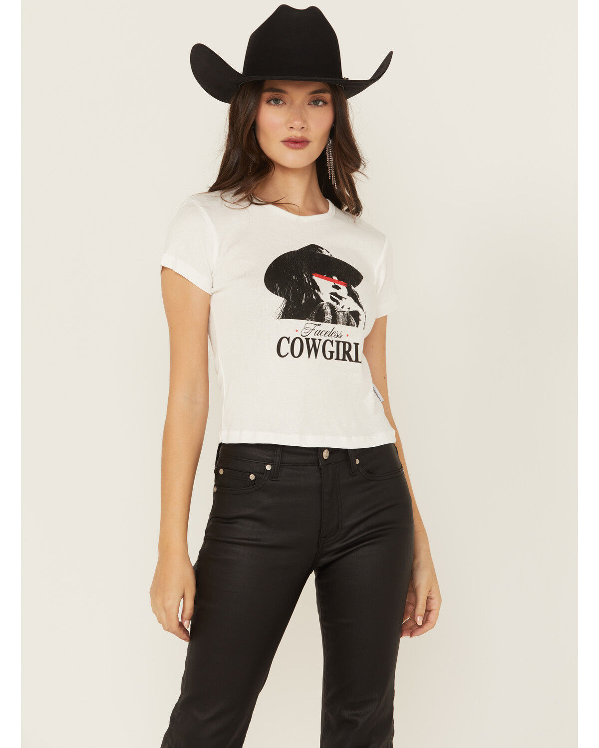 Image #2 - Wonderwest Women's Faceless Cowgirl Short Sleeve Baby Rib Tee, White, hi-res