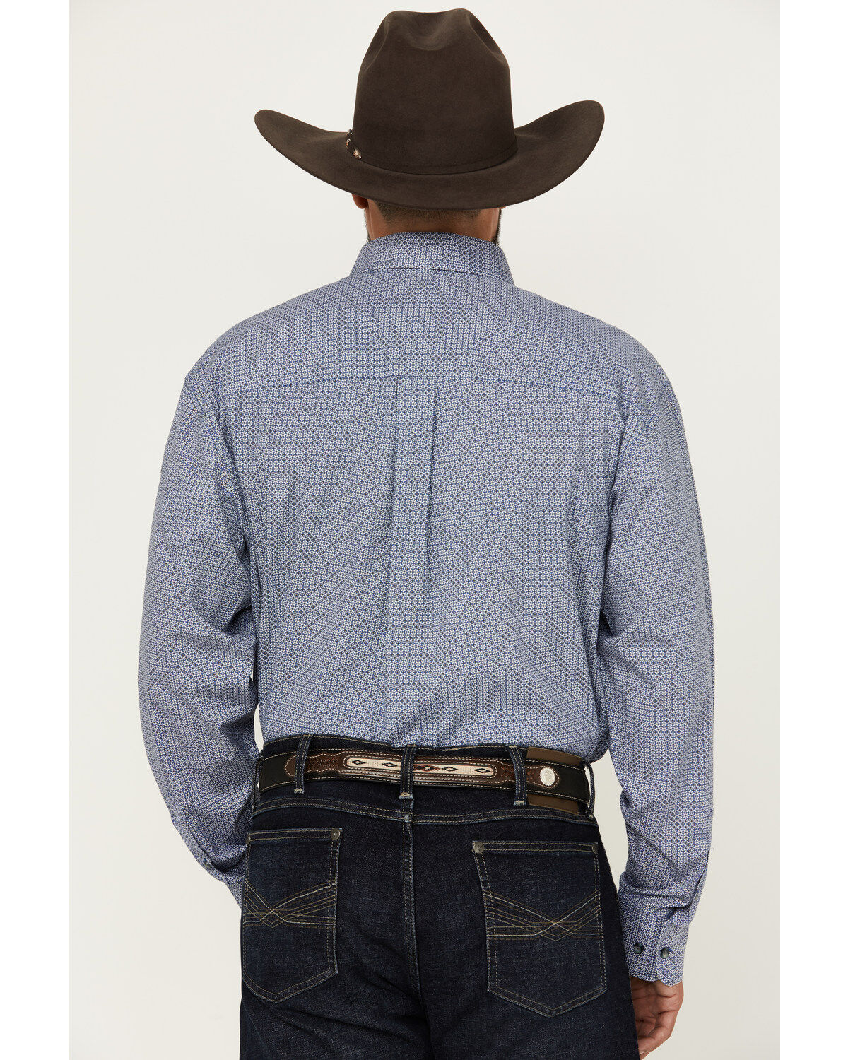 Image #4 - George Strait by Wrangler Men's Geo Print Long Sleeve Button-Down Western Shirt, Blue, hi-res