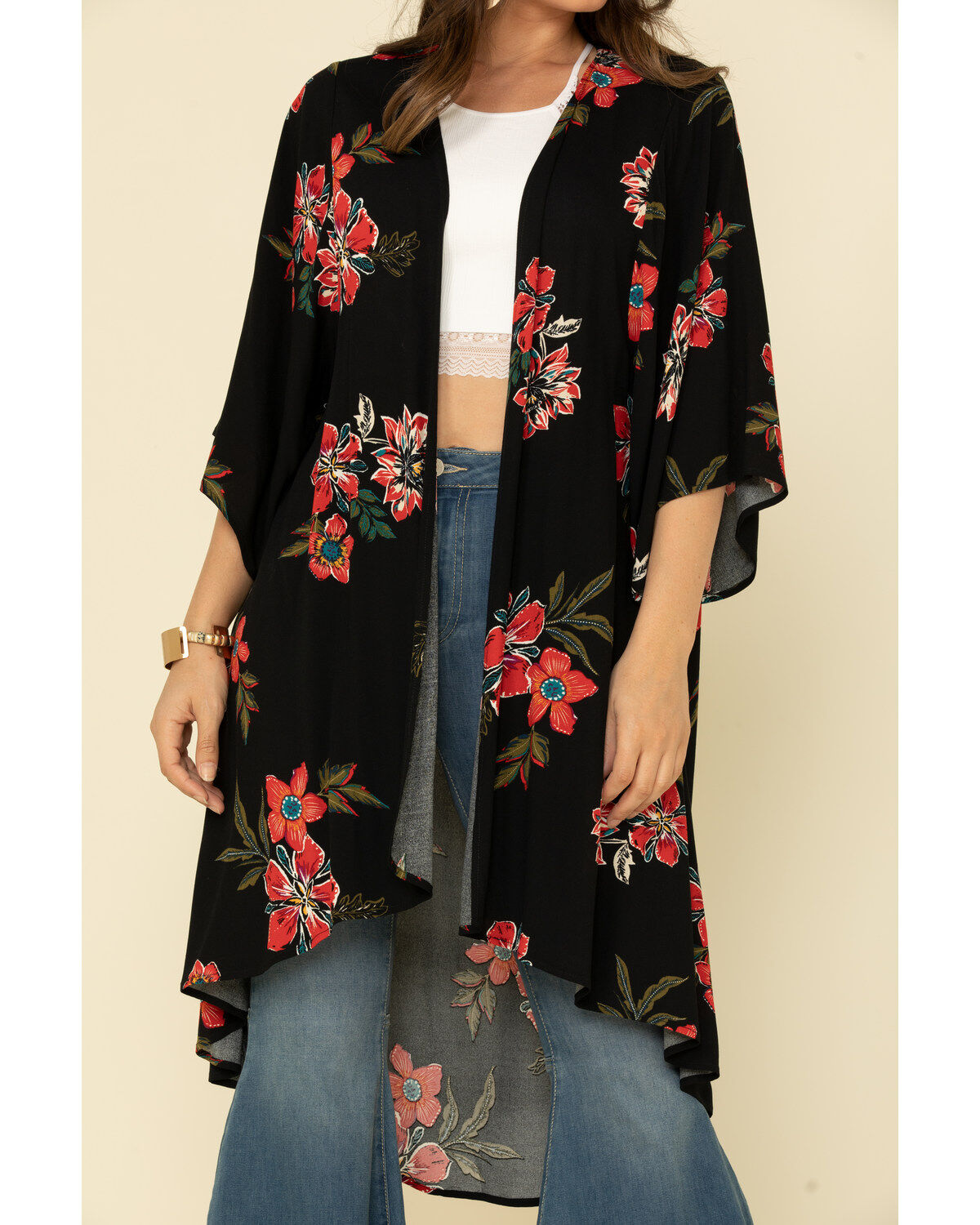 black floral kimono