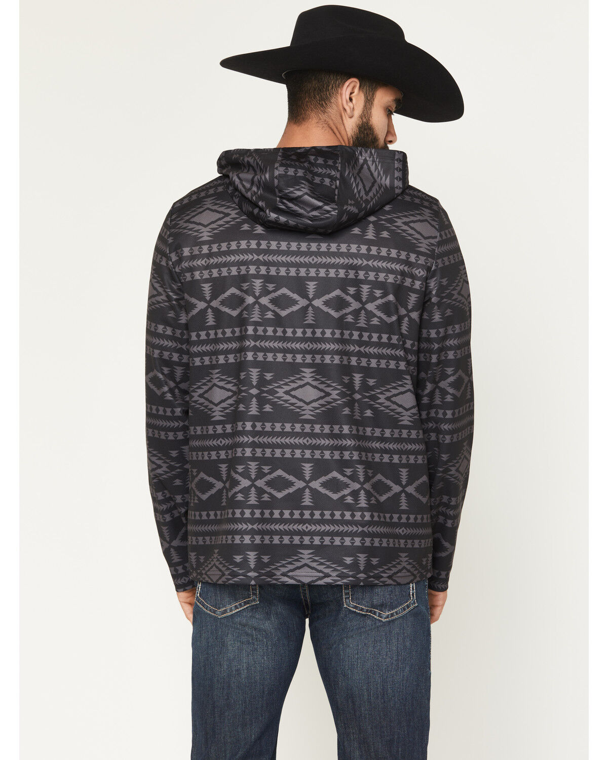 Image #4 - Rock & Roll Denim Men's Southwestern Print Performance Hooded Sweatshirt, Black, hi-res