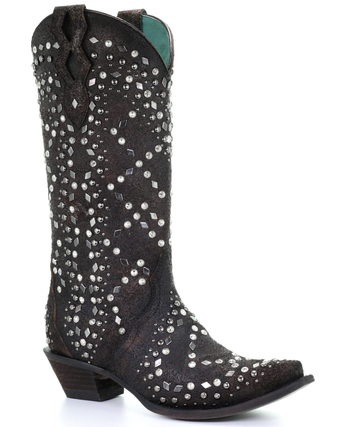 Image #1 - Corral Women's Dark Brown Full Studded Western Boots - Snip Toe, , hi-res