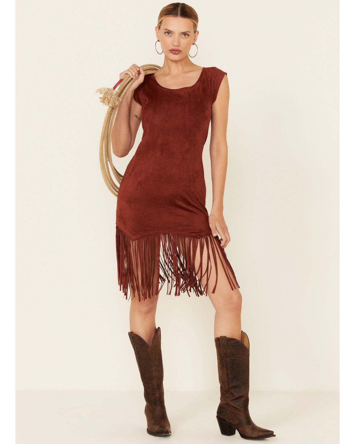 Image #1 - Shyanne Women's Faux Suede Fringe Hem Dress, , hi-res