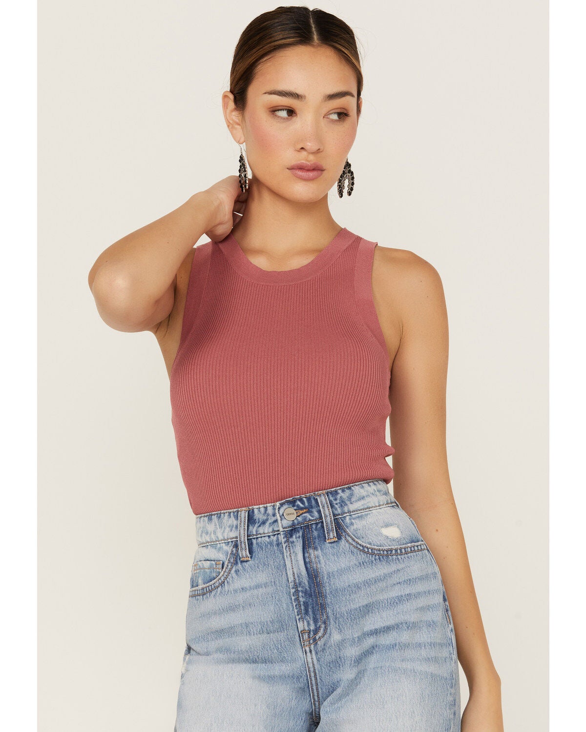 Panhandle Women's Ribbed Bodycon Tank, Rose, hi-res
