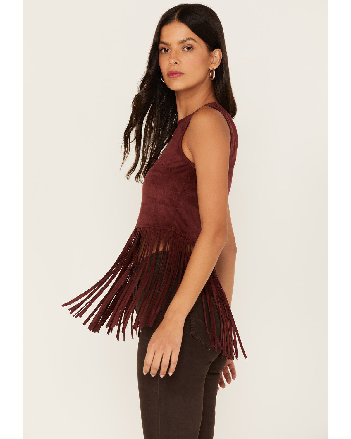 Image #4 - Shyanne Women's Faux Suede Fringe Tank Top, Wine, hi-res