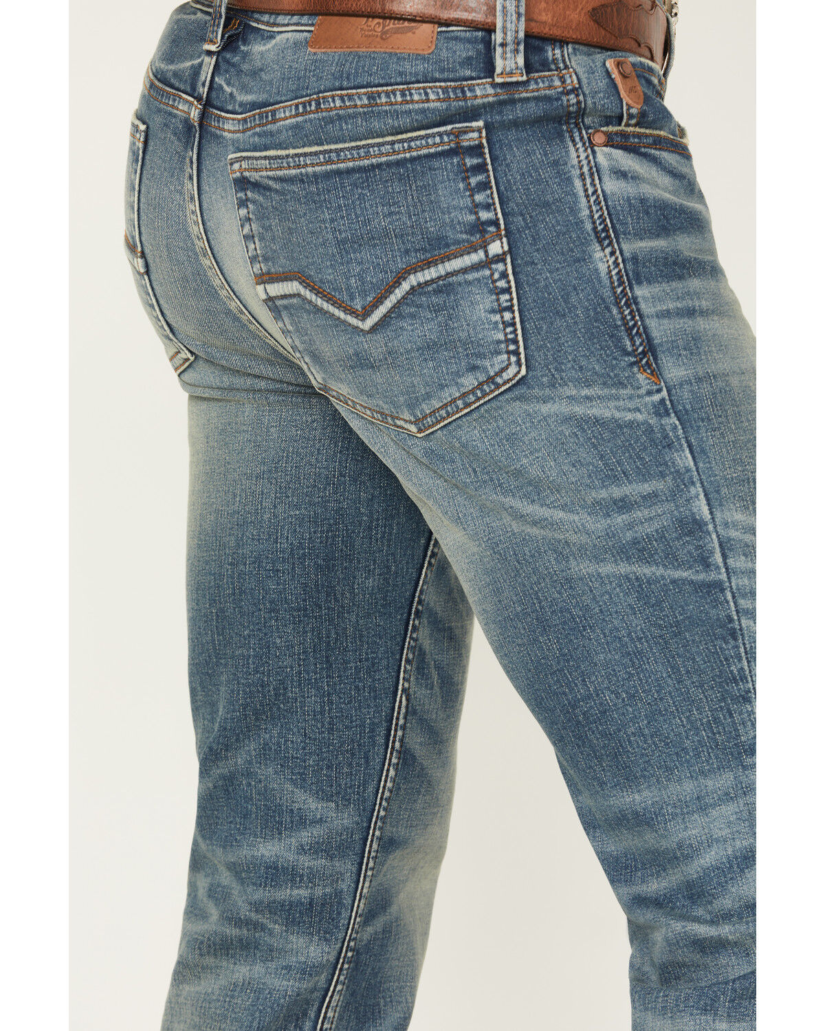 Image #4 - Moonshine Spirit Men's Twister Wash Decker Slim Straight Stretch Denim Jeans, Medium Wash, hi-res