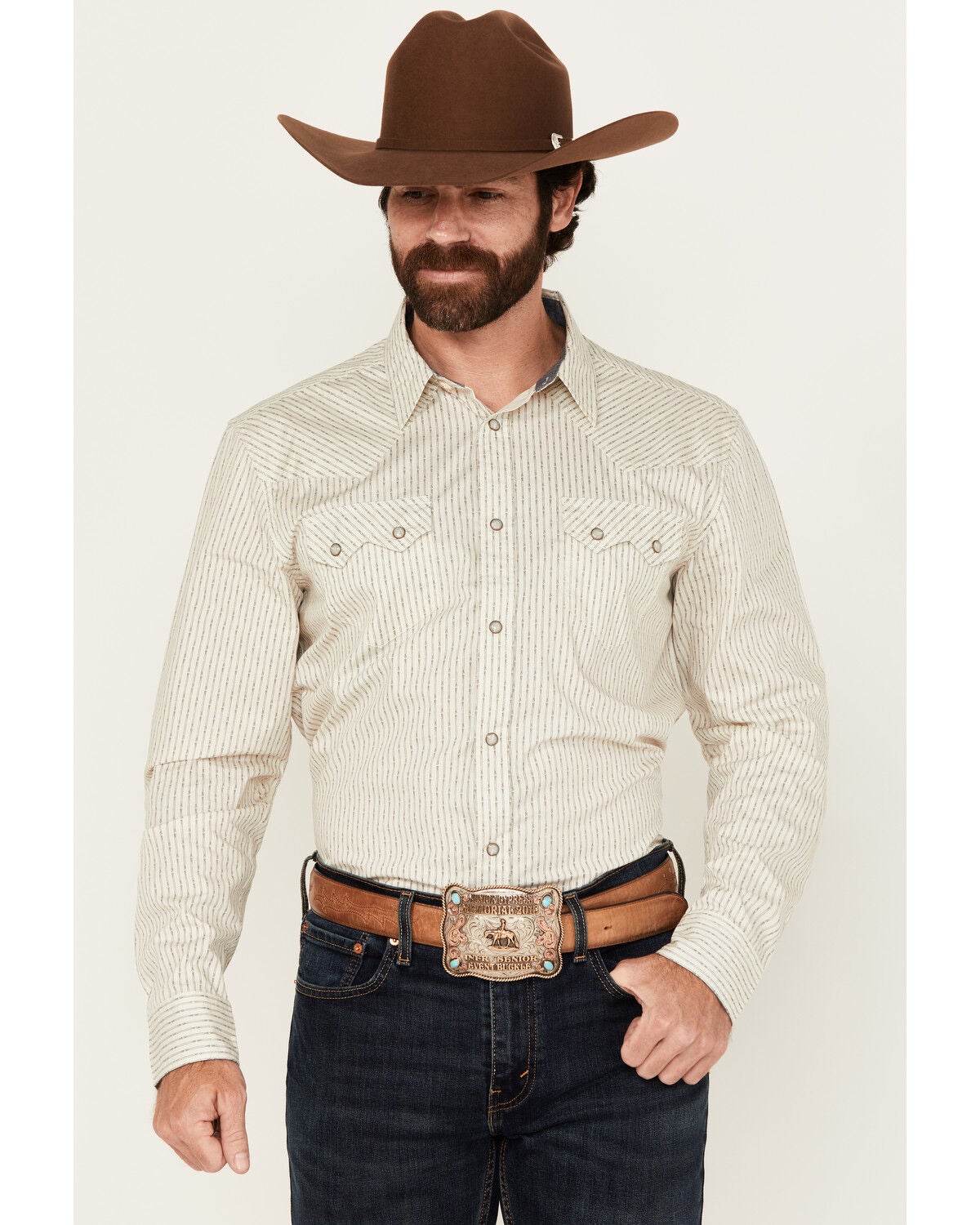 Cody James Men's Rex Striped Long Sleeve Snap Western Shirt - Big, Cream, hi-res