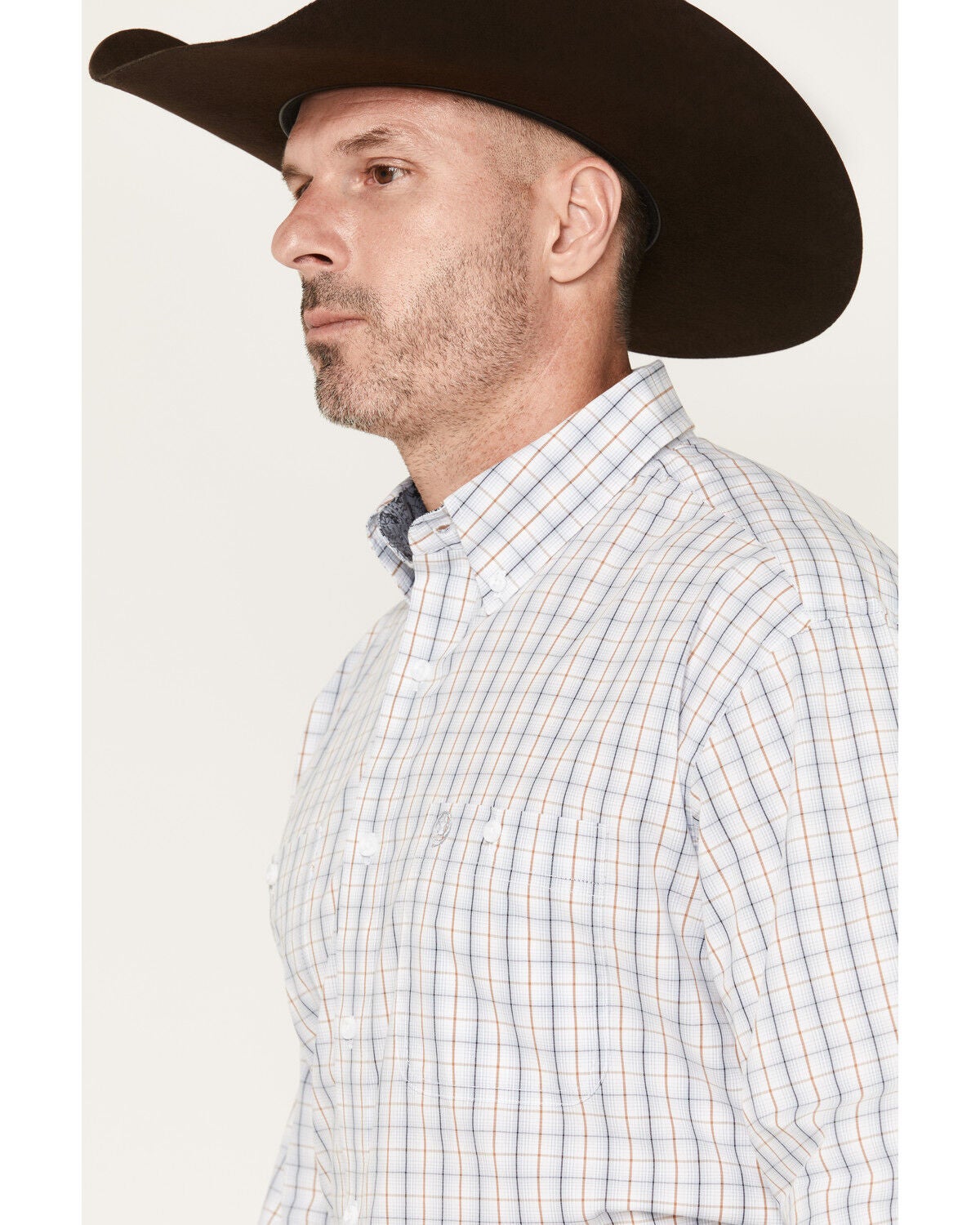 Image #2 - George Strait by Wrangler Men's Plaid Print Long Sleeve Button-Down Stretch Western Shirt - Big, White, hi-res