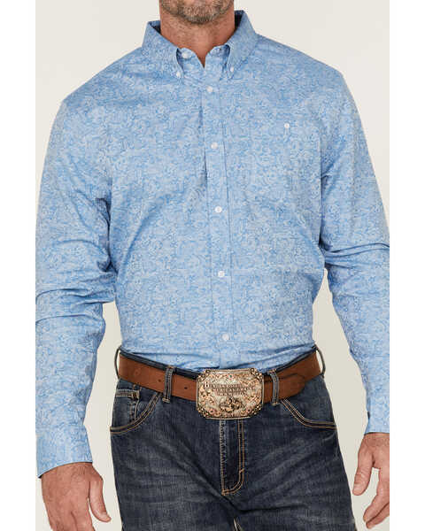 Image #3 - RANK 45® Men's Floater Paisley Print Long Sleeve Button-Down Western Shirt , Blue, hi-res