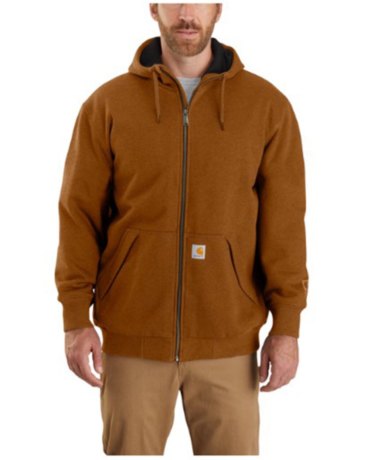 Carhartt Men's Rain Defender Loose Fit Midweight Thermal-Lined Full-Zip Sweatshirt | Oiled Walnut Heather | XL