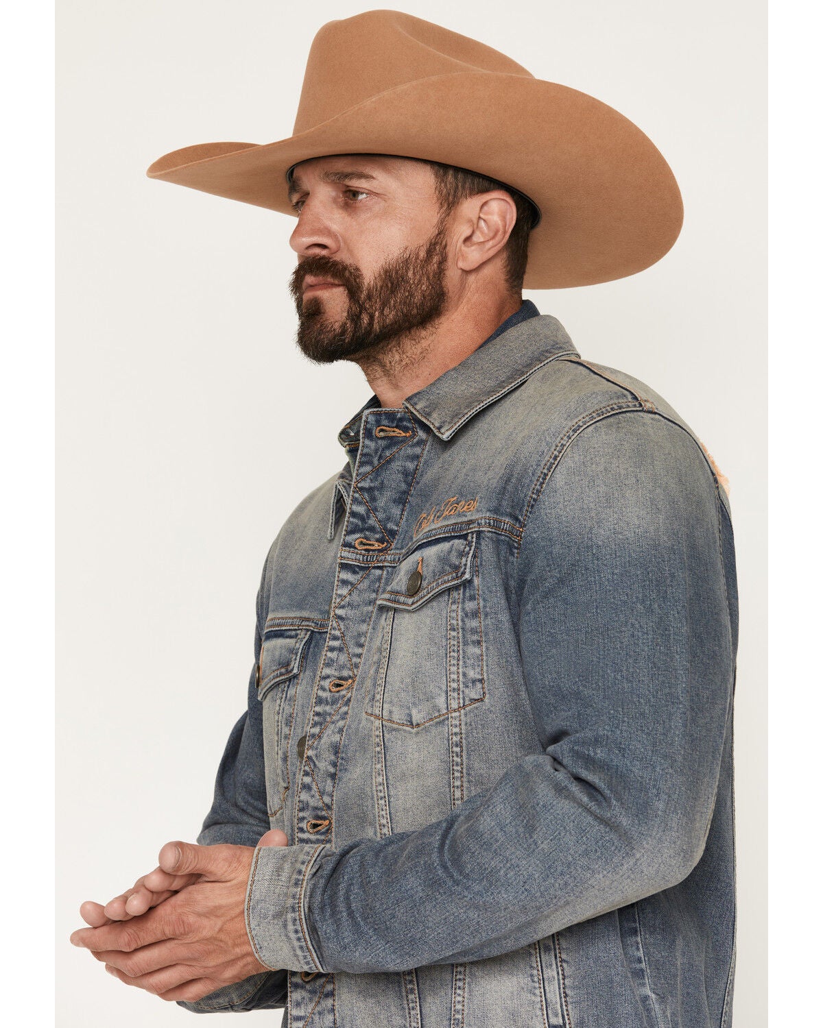 Image #3 - Cody James Men's Medium Wash Americana Patch Button-Down Stretch Denim Jacket, Medium Wash, hi-res