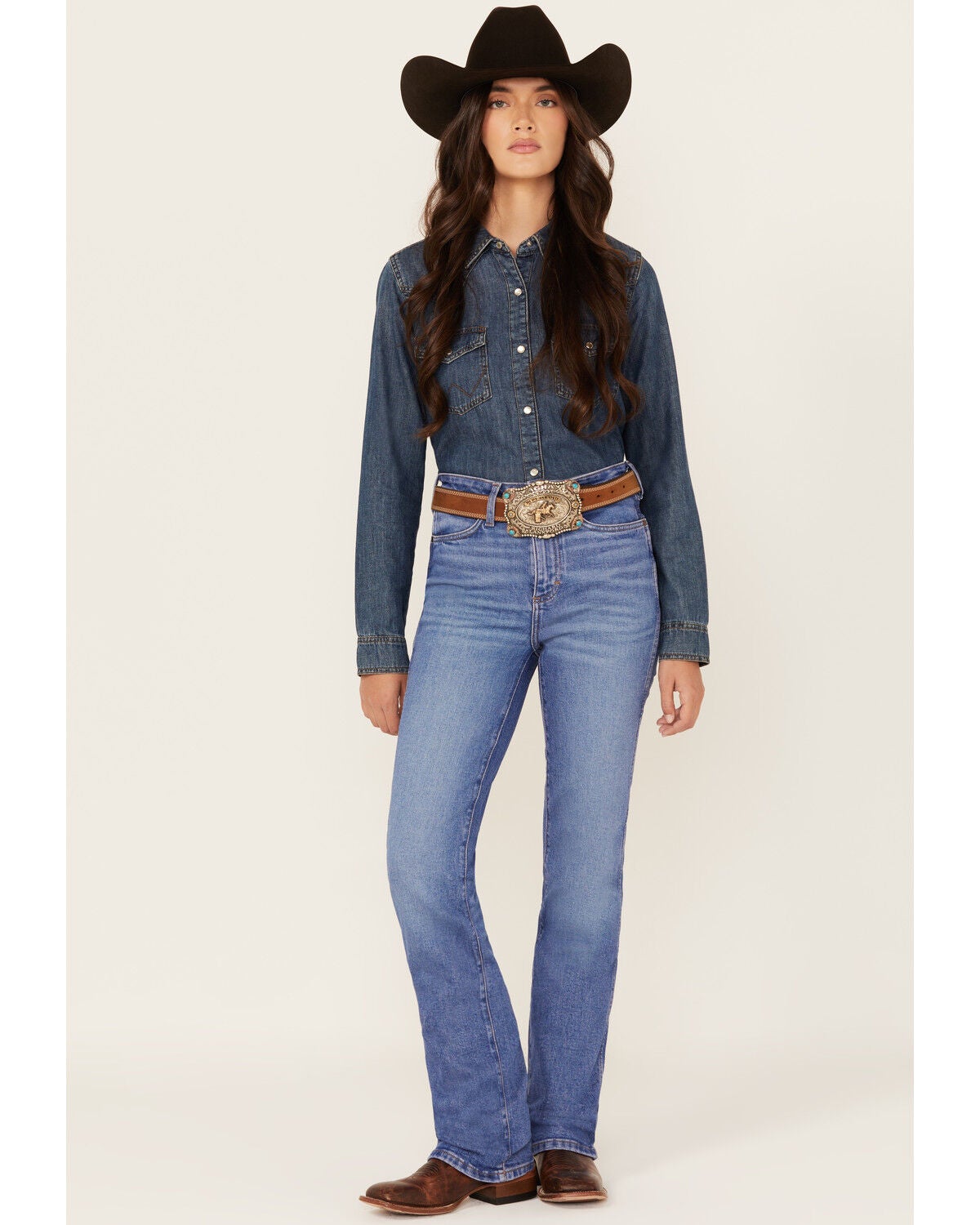 Wrangler Retro Women's Hollyn Medium Wash High Rise Bootcut Stretch Denim Jeans, Medium Wash, hi-res