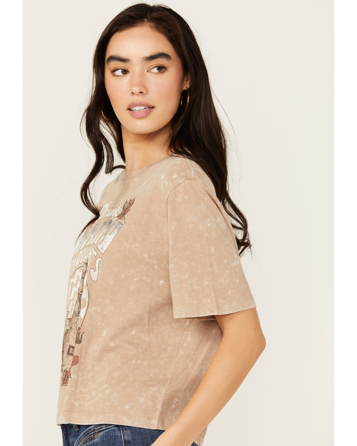 Image #2 - Cleo + Wolf Women's Happy Thoughts Boxy Short Sleeve Graphic Tee, Taupe, hi-res