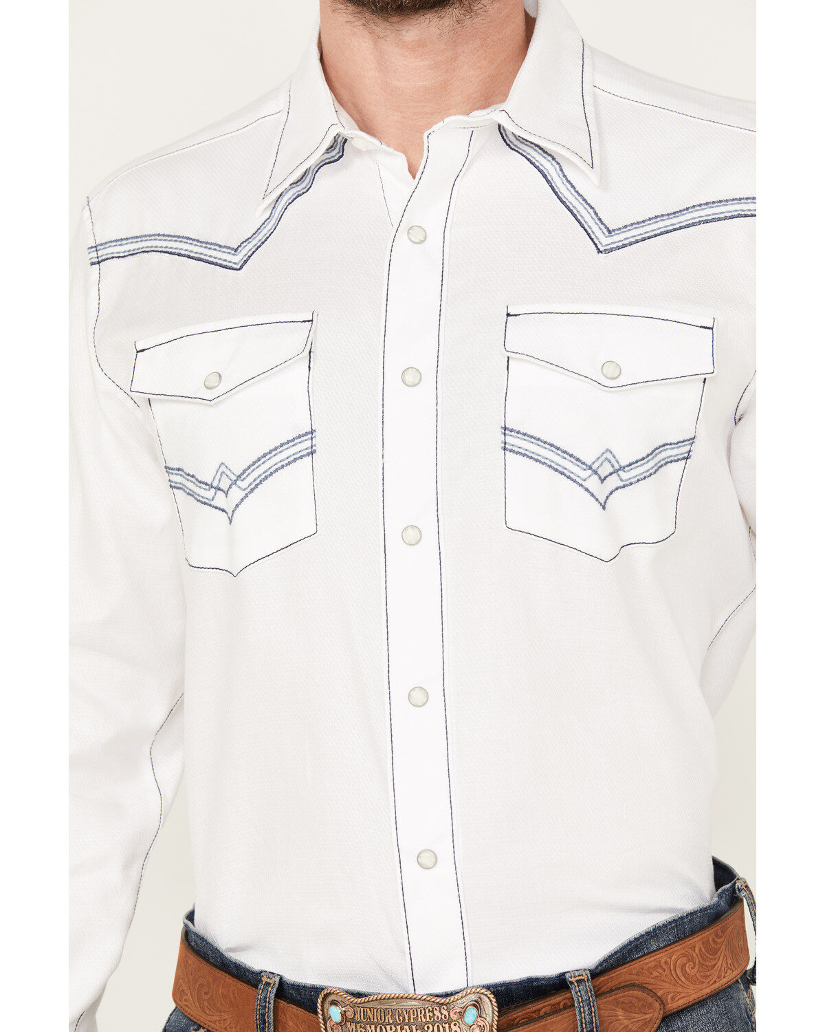 Image #3 - Rock 47 by Wrangler Men's Embroidered Long Sleeve Snap Western Shirt, White, hi-res