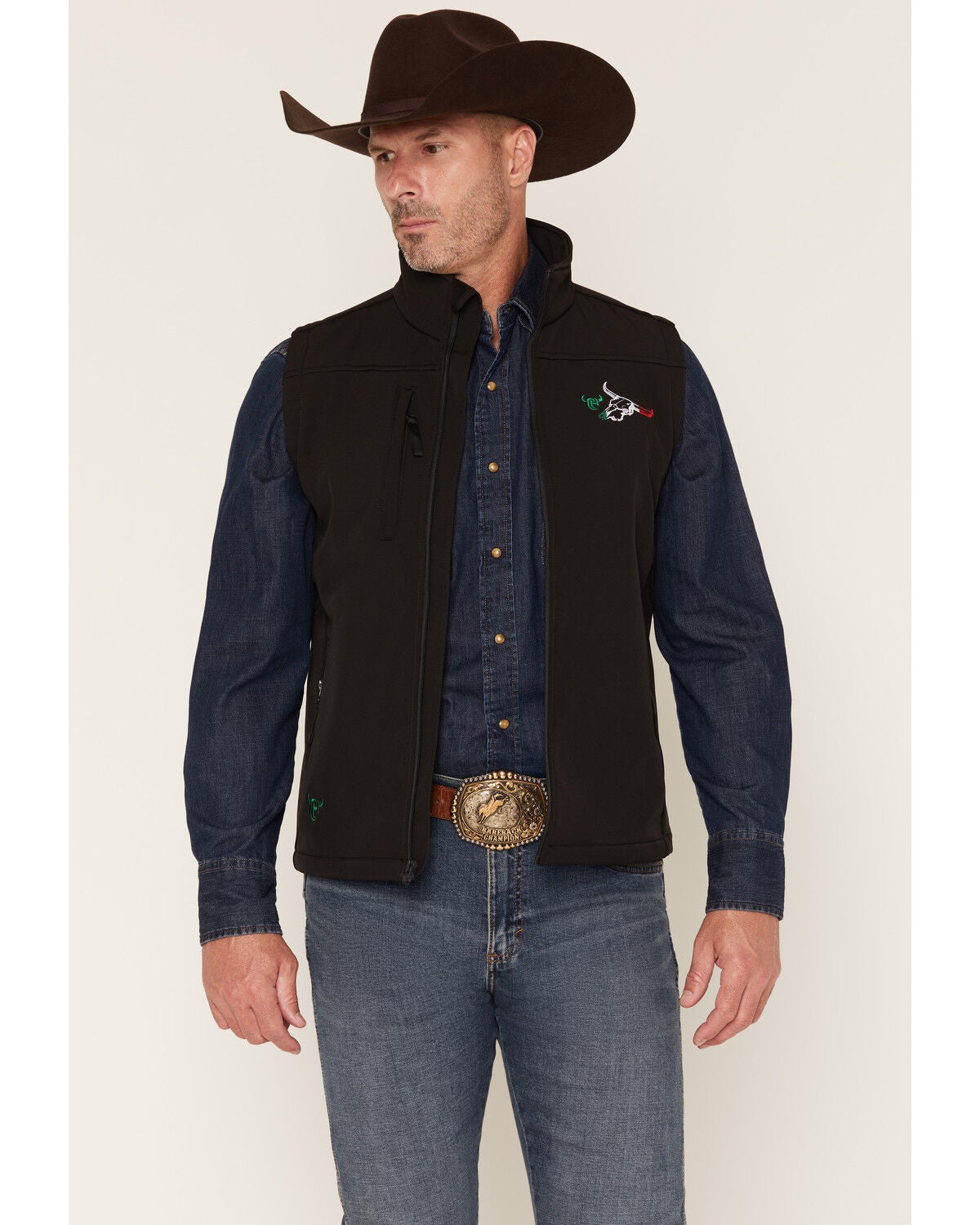 Image #2 - Cowboy Hardware Men's Hecho en Mexico Softshell Vest, Black, hi-res