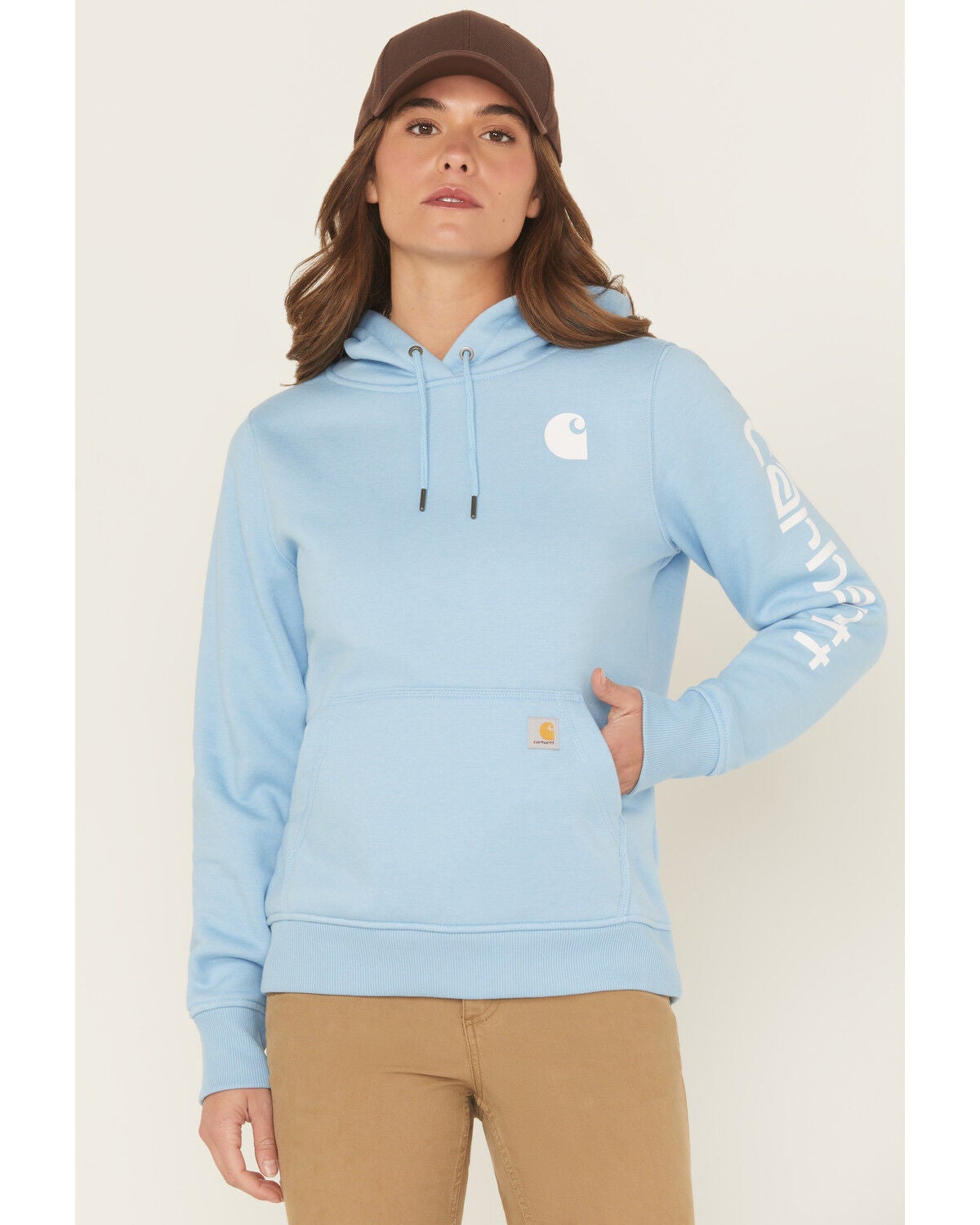 Carhartt Women's Relaxed Fit Midweight Logo Graphic Hoodie, Blue, hi-res