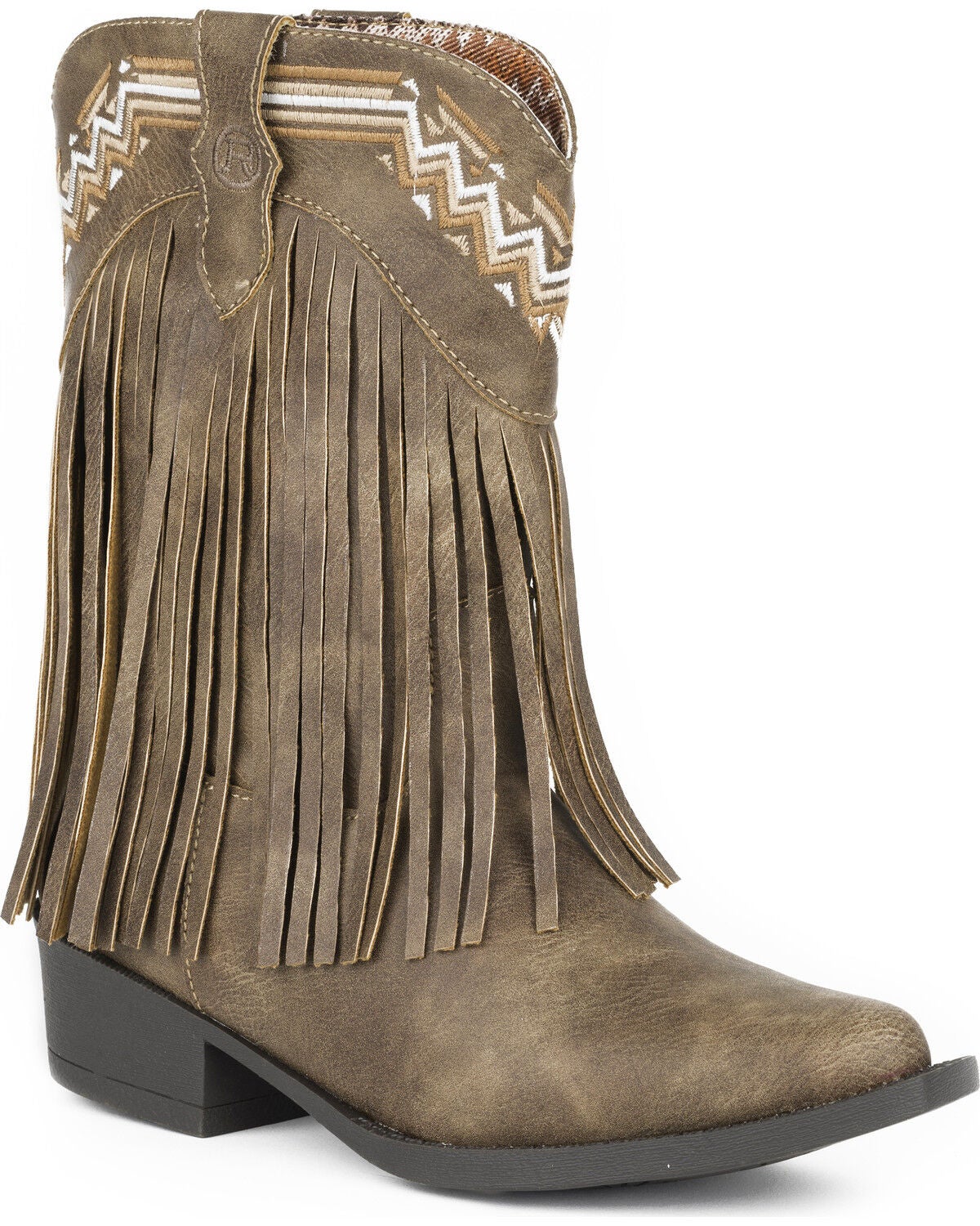 Roper Girls' Fringed Western Boots - Snip Toe, Brown, hi-res