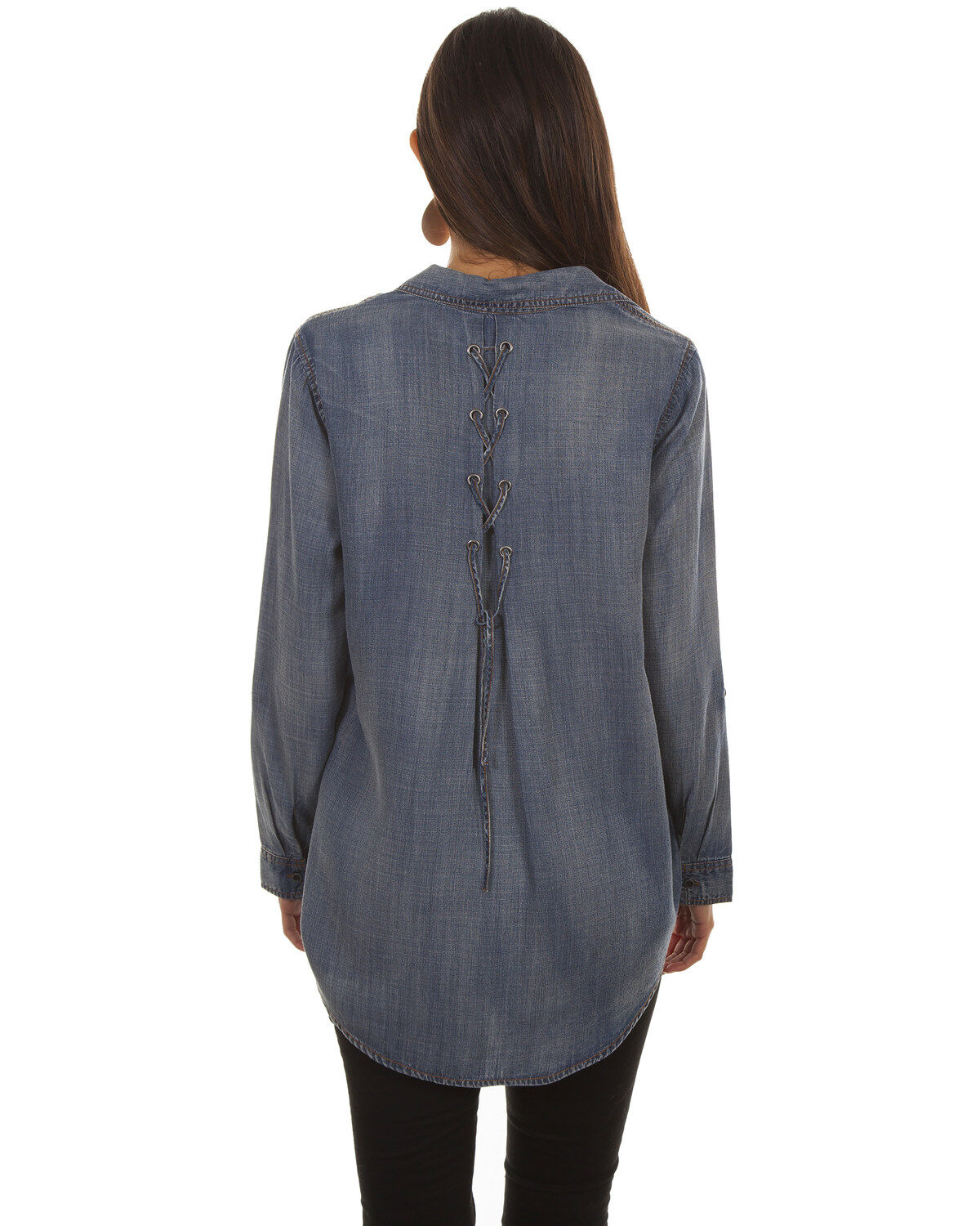 Image #2 - Honey Creek by Sully Women's Denim Hi-Low Lace-Up Blouse, Blue, hi-res