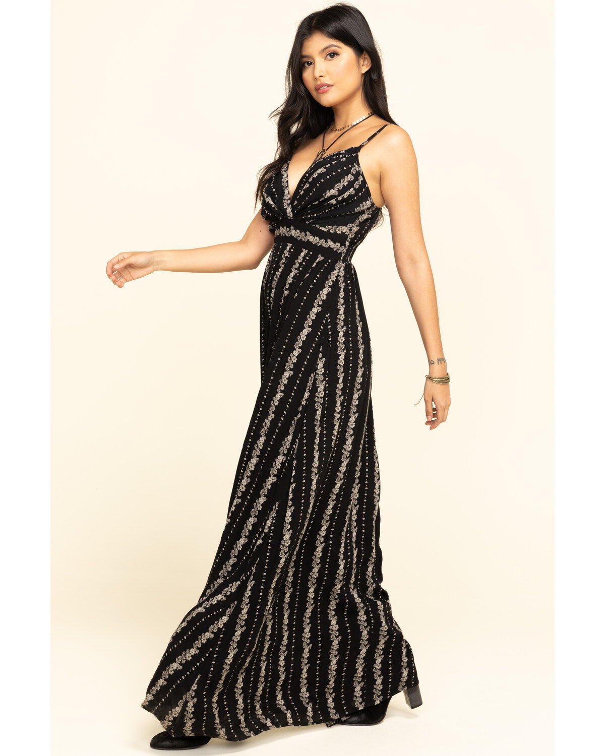 Black Floral Stripe Maxi Dress | Boot Barn