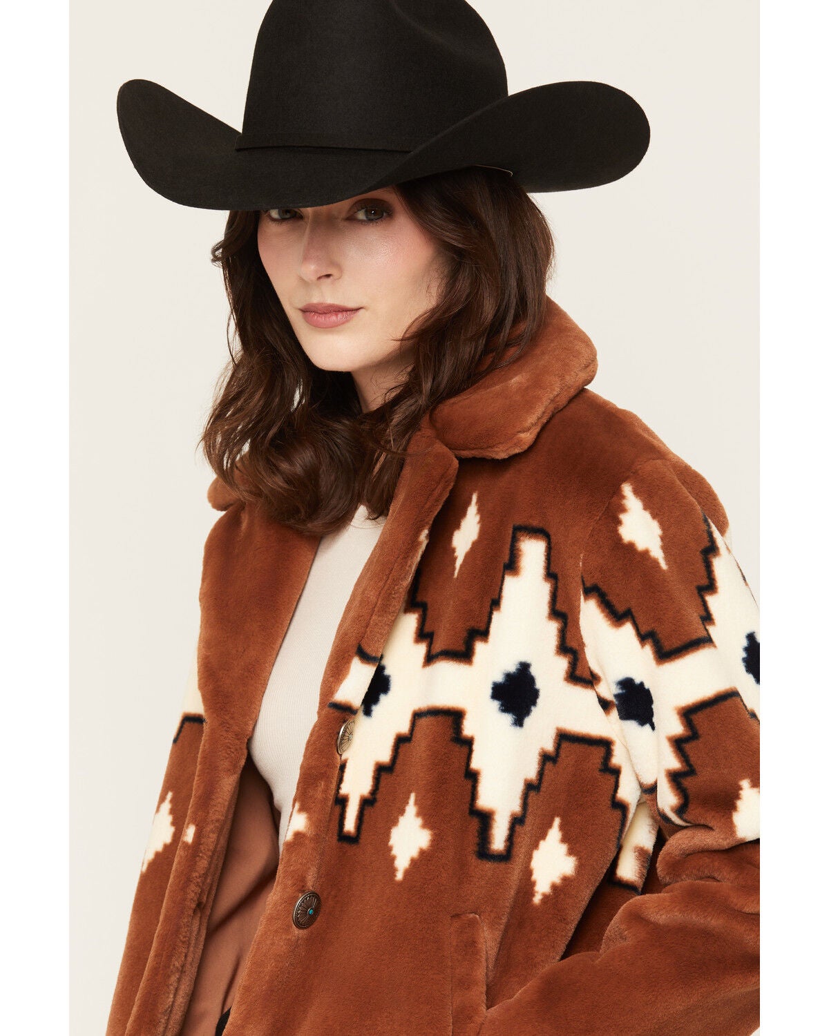 Image #2 - Idyllwind Women's Lusitano Southwestern Print Faux Fur Jacket, Bark, hi-res