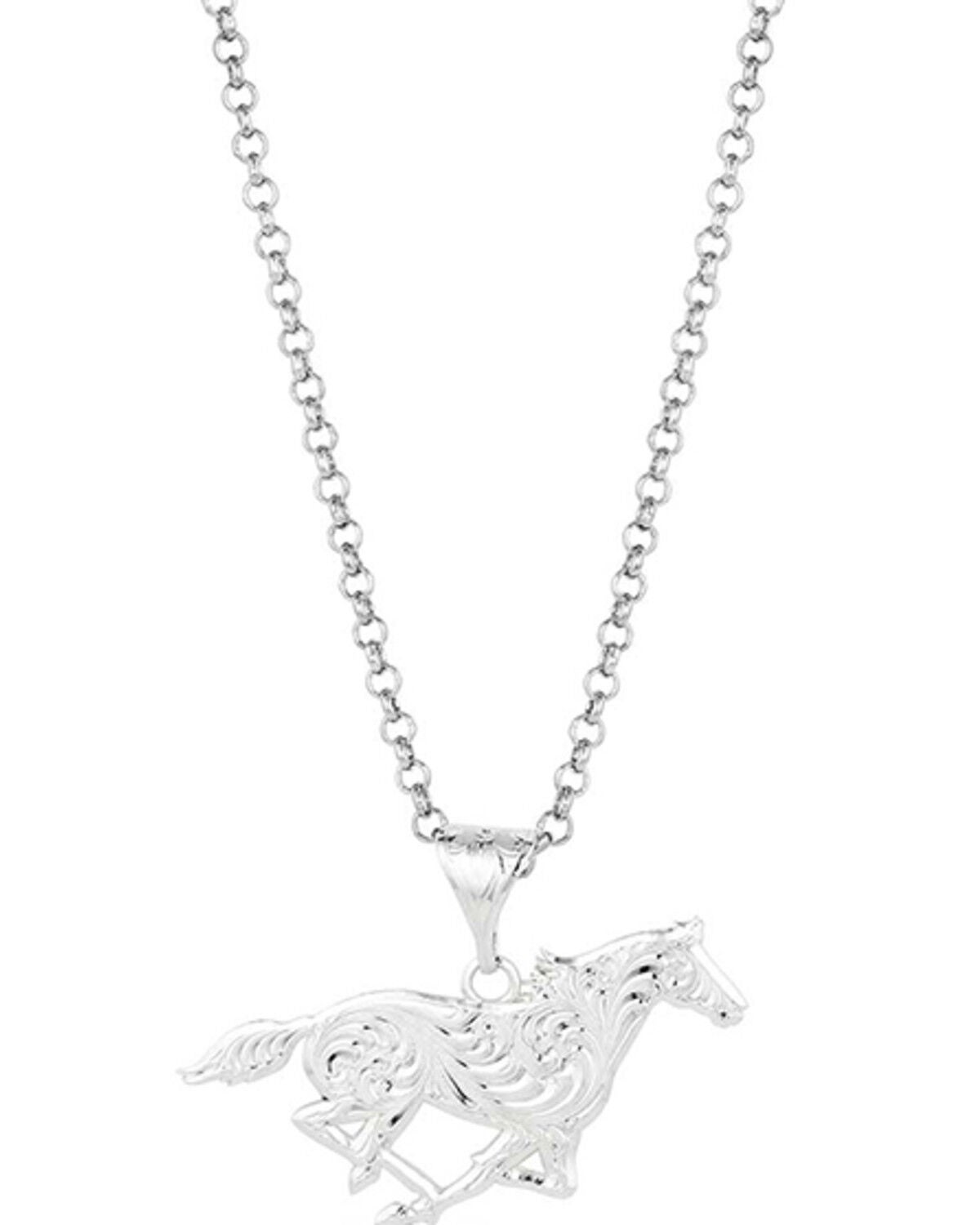 Image #1 - Montana Silversmiths Women's Out West Running Horse Necklace, Silver, hi-res