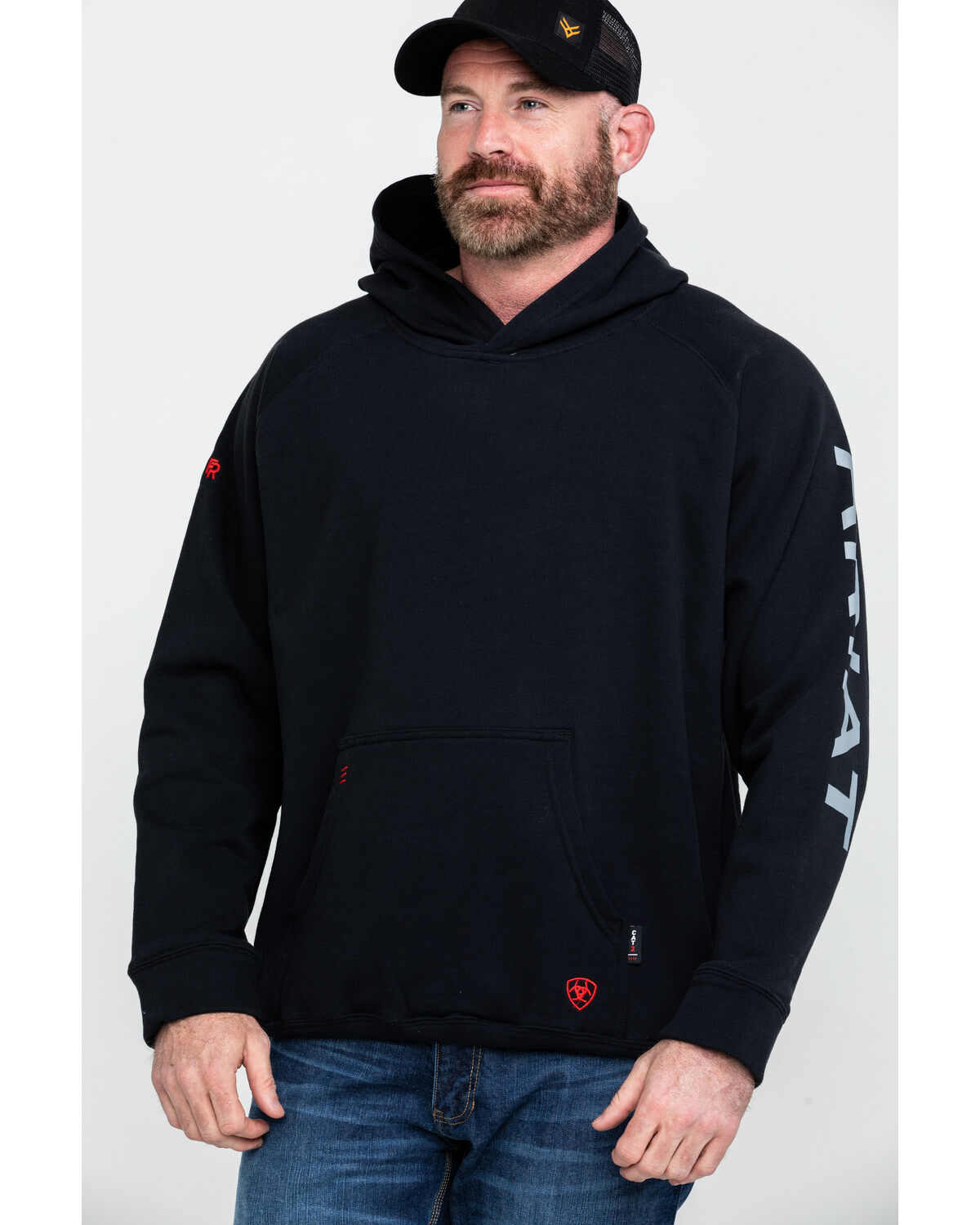 Image #1 - Ariat Men's FR Primo Fleece Logo Hooded Work Sweatshirt, , hi-res