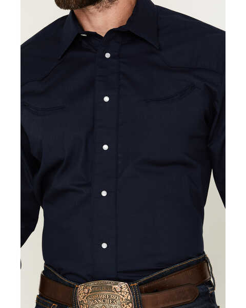 Image #3 - Roper Men's Embroidered Solid Long Sleeve Pearl Snap Western Shirt, Dark Blue, hi-res