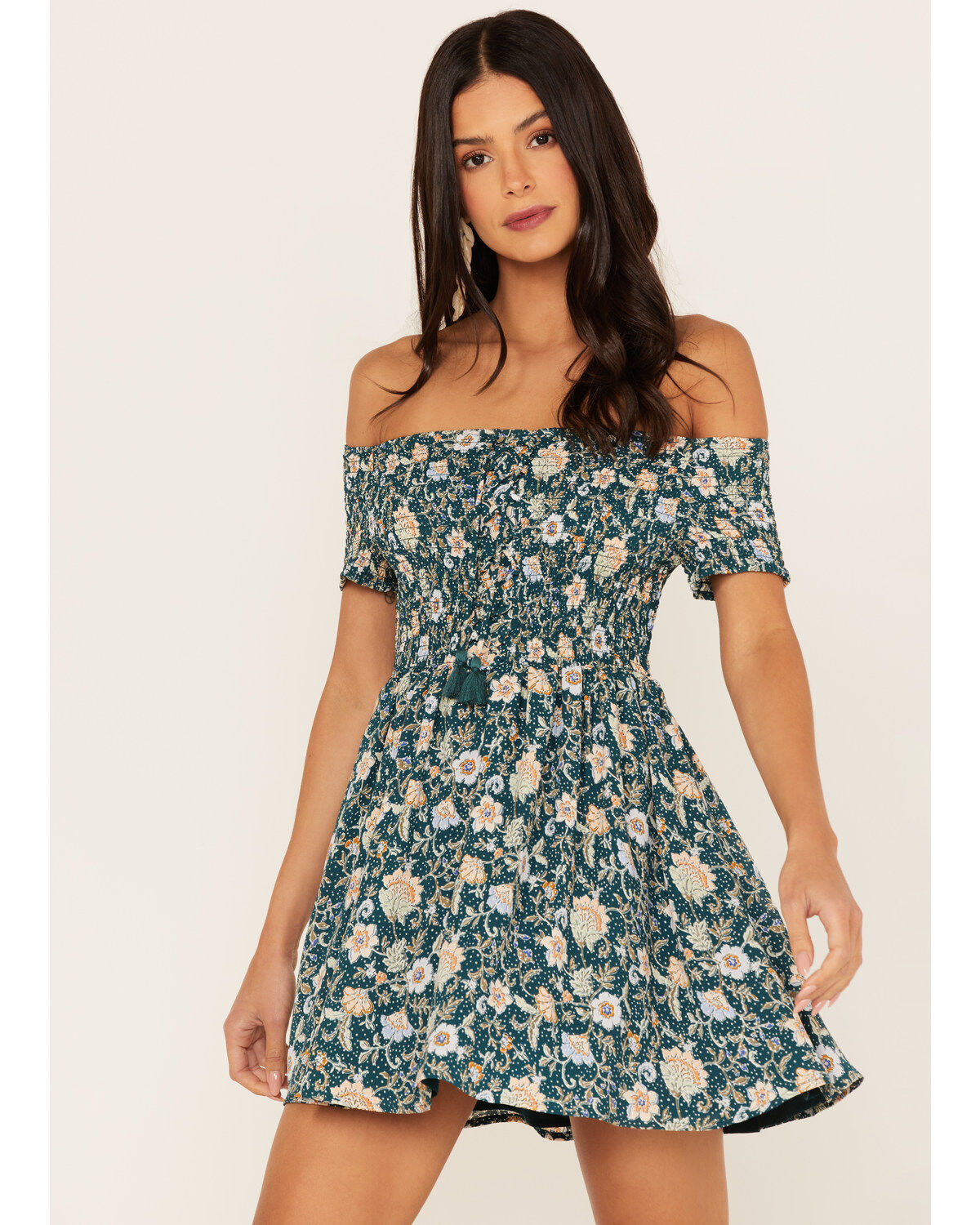 Image #1 - Shyanne Women's Floral Print Smocked Off Shoulder Dress, , hi-res