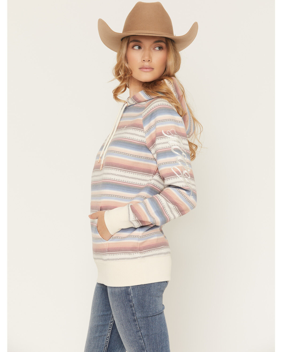 Image #2 - Hooey Women's Serape Striped Print Hoodie, Tan, hi-res