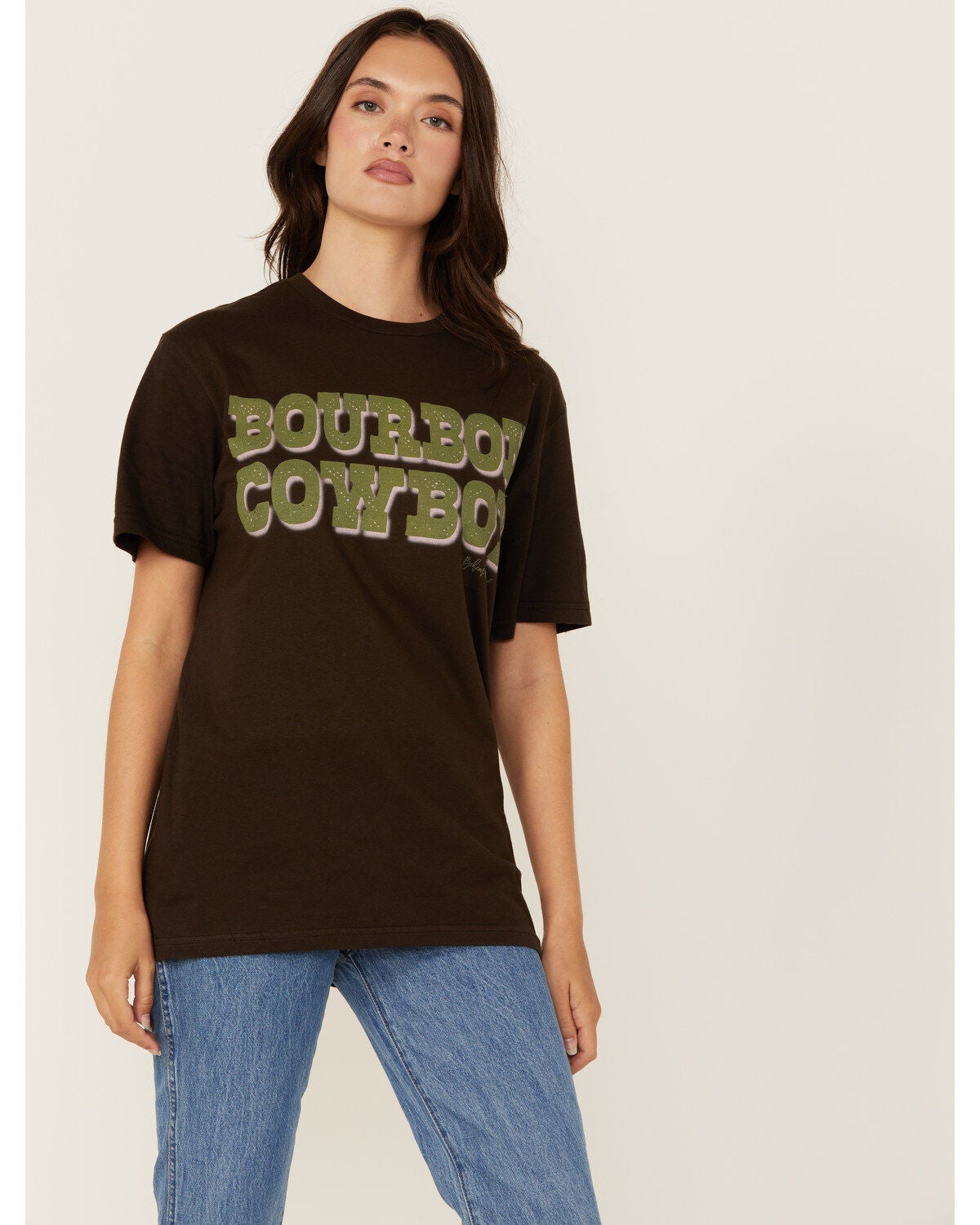 Bohemian Cowgirl Women's Bourbon Cowboy Short Sleeve Graphic Tee, Chocolate, hi-res